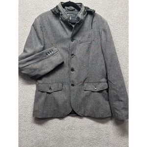 Kenneth Cole New York Blazer L 44 Gray Micro-Check Hooded Jacket Mens